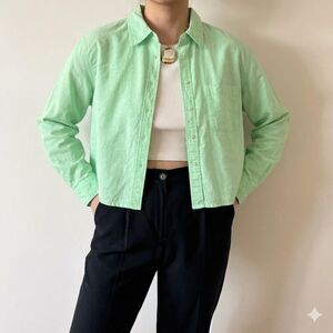 Universal Thread Linen Blend Shirt Green Cropped XXL Button Up Top Vacation